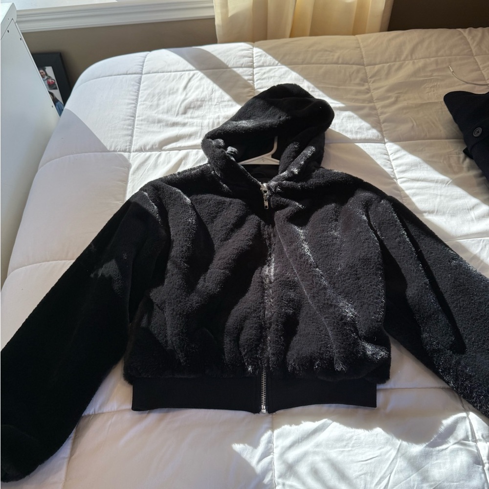 Topshop Black Plush Zip-Up Jacket